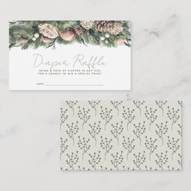 Christmas Greenery Swag Diaper Raffle Ticket Enclosure Card (Front/Back)