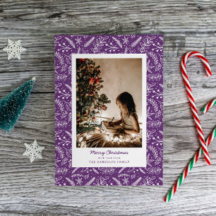 Christmas Greenery Vertical Single Photo (Plum) Holiday Card