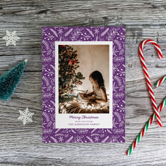 Christmas Greenery Vertical Single Photo (Plum) Holiday Card (Creator Uploaded)