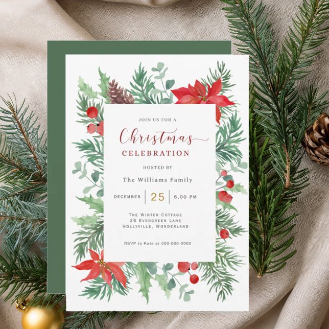 Christmas Greenery Watercolor Celebration Invitati Invitation (Creator Uploaded)