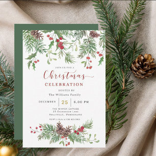 Christmas Greenery Watercolor Celebration Invitati Invitation