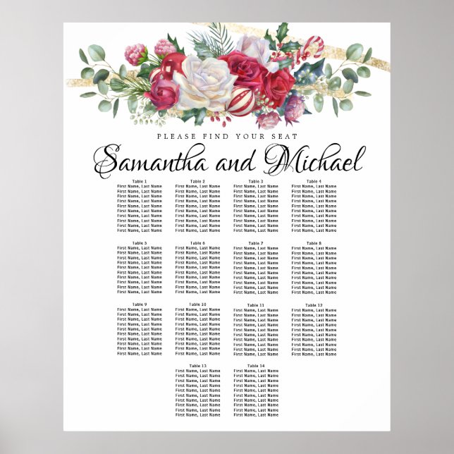 Christmas Greenery Wedding 14-Table Seating Chart (Front)