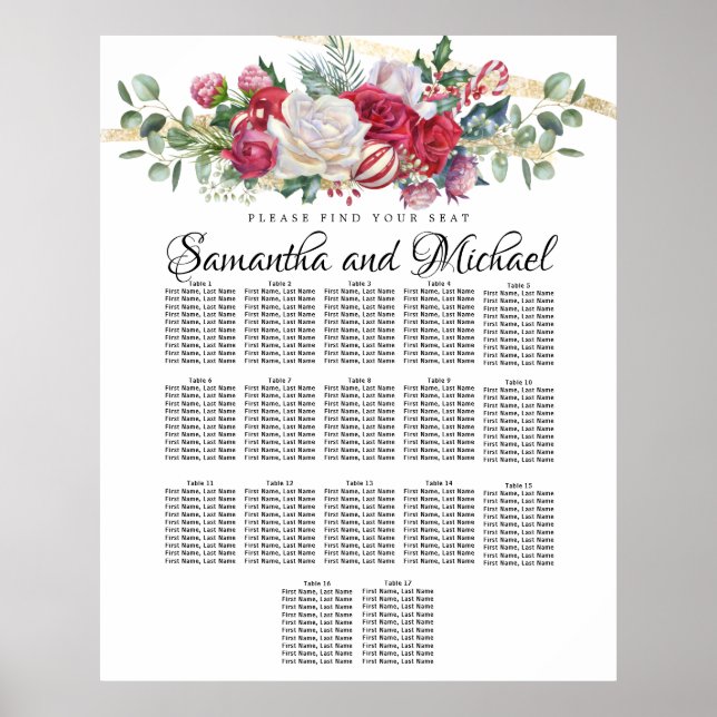 Christmas Greenery Wedding 17-Table Seating Chart (Front)