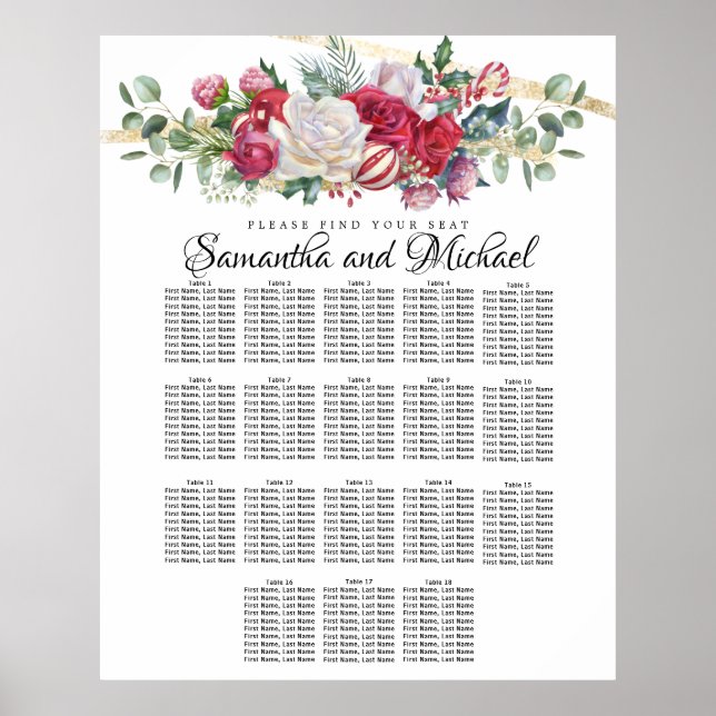 Christmas Greenery Wedding 18-Table Seating Chart (Front)