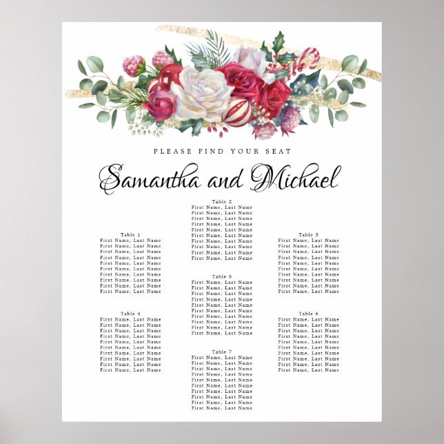 Christmas Greenery Wedding 7-Table Seating Chart (Front)