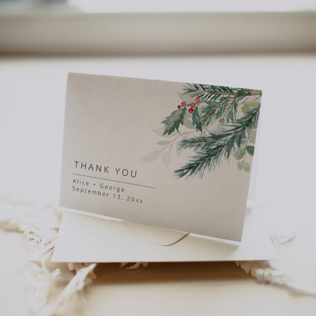 Christmas Greenery Wedding Thank You Card (Creator Uploaded)
