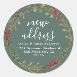 Christmas Greenery We've Moved New Address label
