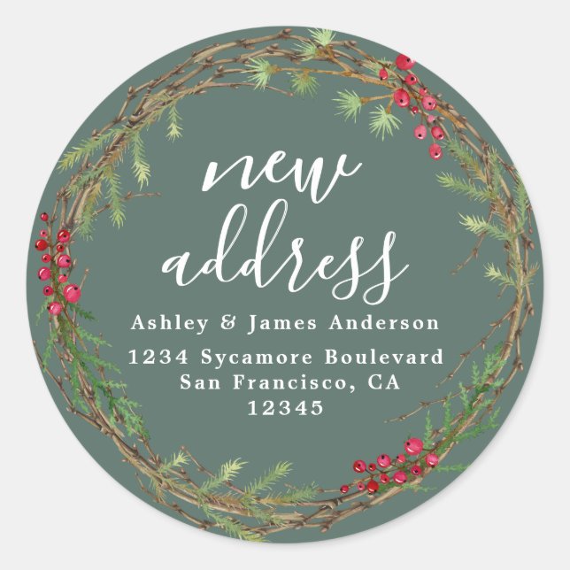 Christmas Greenery We've Moved New Address label (Front)