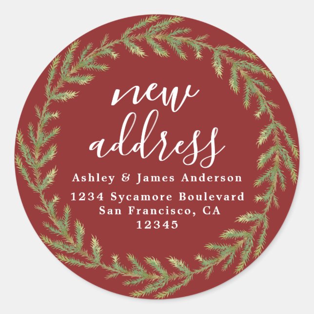 Christmas Greenery We've Moved New Address label (Front)