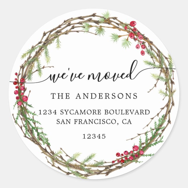 Christmas Greenery We've Moved New Address label (Front)