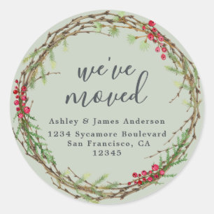 Christmas Greenery We've Moved New Address label
