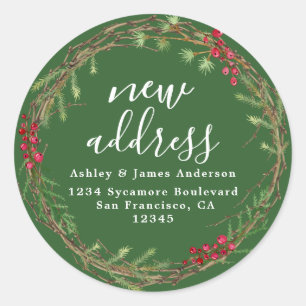 Christmas Greenery We've Moved New Address label