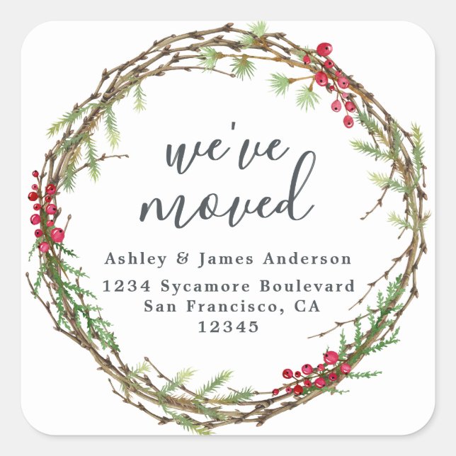 Christmas Greenery We've Moved New Address label (Front)
