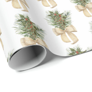 Christmas Greenery with Bow Wrapping Paper