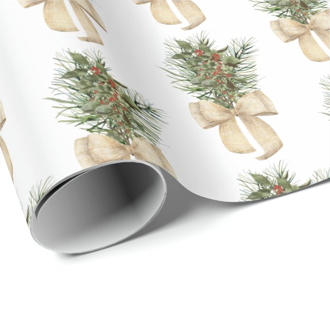 Christmas Greenery with Bow Wrapping Paper (Roll Corner)