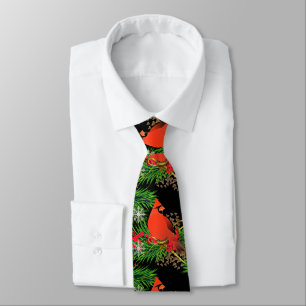 Christmas Greenery with Cardinal Bird Holiday Tie