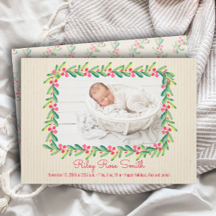 Christmas Greenery Wreath Photo Birth Announcement
