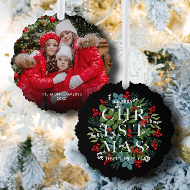 Christmas Greens and Berries Photo Tree Decoration Card (Creator Uploaded)