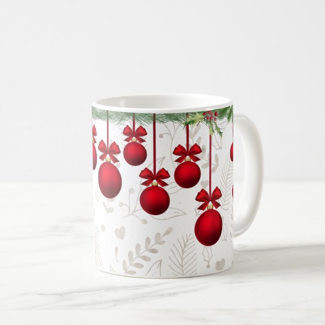 Christmas Greens and Ornaments Coffee Mug (Front Right)