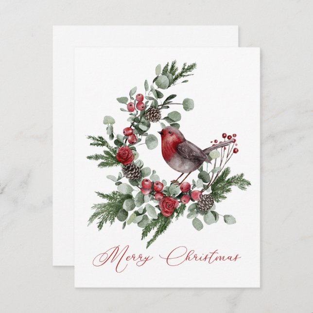Christmas Greens, Pine Cones, Red Grey Wren (Front/Back)