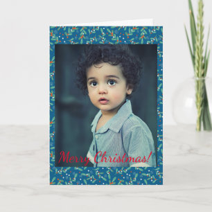 Christmas Greens with Holly Berries Blue Red Photo Note Card