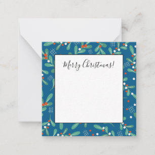 Christmas Greens with Holly Berries Blue Red White Card