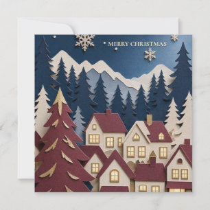 Christmas Greeting,3D Paper Cut Winter Village Invitation