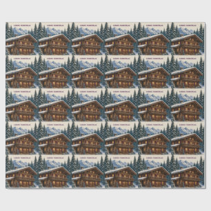 Christmas Greeting Alpine Winter Chalet Snowy Wrapping Paper