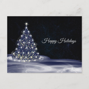Christmas Greeting Blue Shiny Tree Winter Navy Postcard