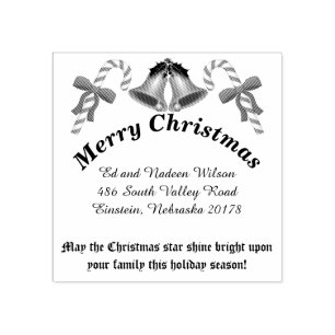 Christmas Greeting Canes and Bells Return Address Rubber Stamp