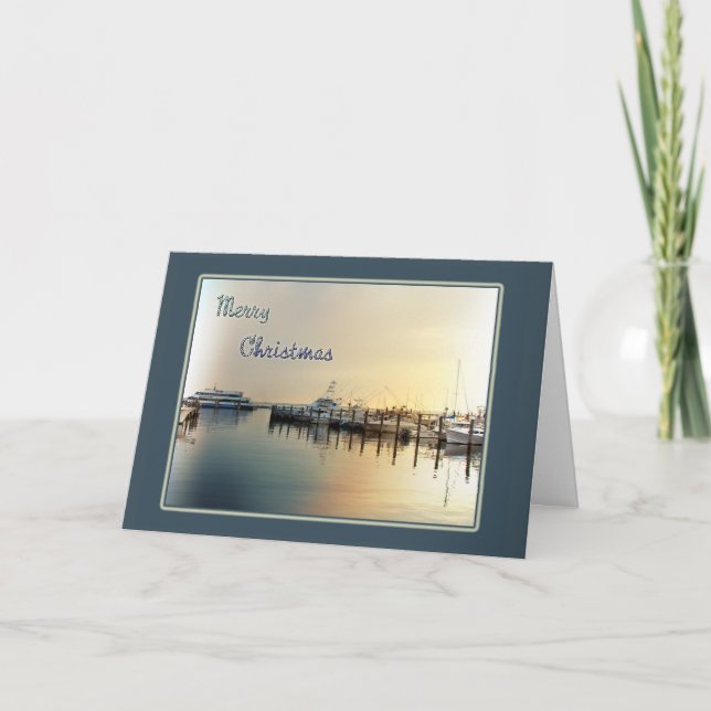 Christmas Greeting Card - Boats In Harbour  (Front)