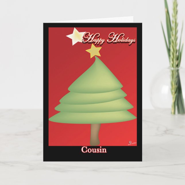 Christmas greeting Card Tree Happy Holidays Cousin (Front)