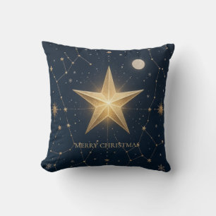 Christmas Greeting Celestial Midnight Star Moon Cushion