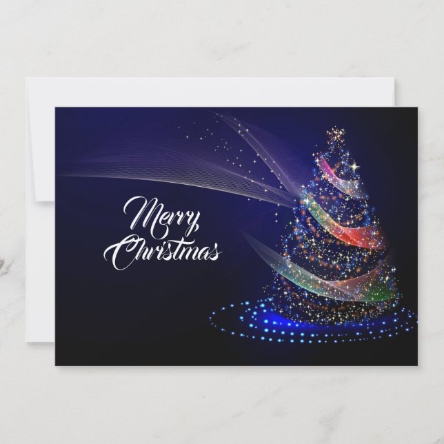 Christmas Greeting Colorful Tree Navy Blue Rustic Holiday Card (Front)