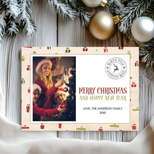 Christmas Greeting Family Photo North Pole Stamp Holiday Card (Creator Uploaded)