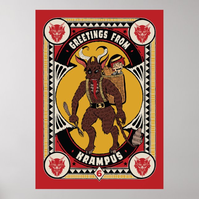 Christmas Greeting from Krampus Sign Carrying Toys (Front)