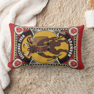 Christmas Greeting from Krampus Sign Carrying Toys Lumbar Cushion