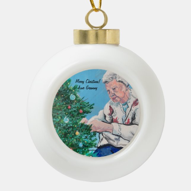 Christmas greeting from NANNY/GRAMMY handpainted  Ceramic Ball Christmas Ornament (Front)