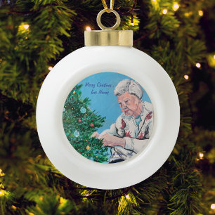 Christmas greeting from NANNY/GRAMMY Handpainted Ceramic Ball Christmas Ornament
