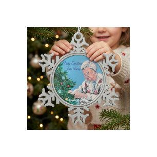 Christmas greeting from NANNY/GRAMMY Handpainted  Snowflake Pewter Christmas Ornament