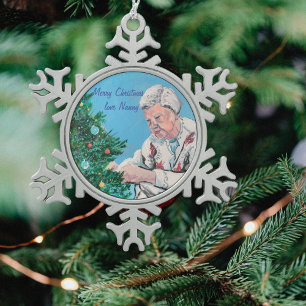 Christmas greeting from NANNY/GRAMMY handpainted  Snowflake Pewter Christmas Ornament