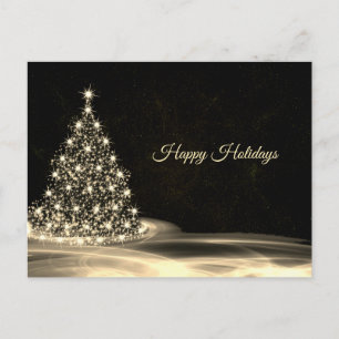 Christmas Greeting Golden Shiny Tree Winter Black Postcard