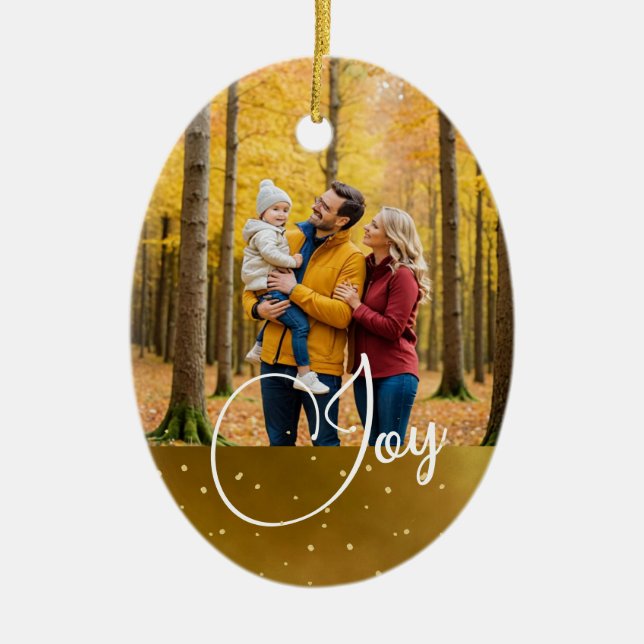Christmas Greeting Joy Photo Gold Spots Ceramic Tree Decoration (Front)
