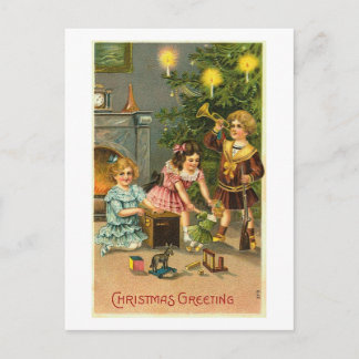 Christmas Greeting Kids, Tree, Toys Holiday Postcard