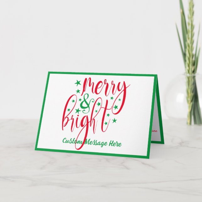 Christmas Greeting Merry and Bright Red Green  Card (Front)