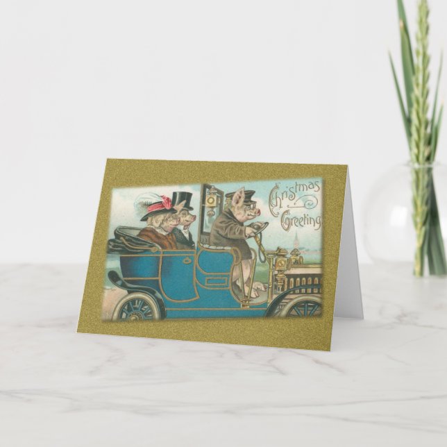 Christmas Greeting Pigs Holiday Card (Front)