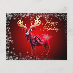 Christmas Greeting Red Reindeer Winter Holidays Postcard