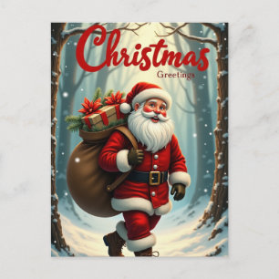 Christmas Greeting Santa Claus with Gifts Holiday Postcard