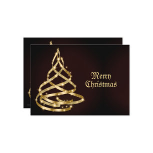 Christmas Greeting Shiny Golden Ribbon Tree Holiday Card