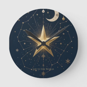 Christmas Greeting Vintage Celestial Night Sky Round Clock